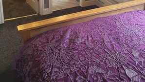 A room with a bed, a walk-in closet, a shower, a dresser, and a television. - Wooden 3-bed Lodge, Sleeps 9/10 With Front Decking (Fleetwood)