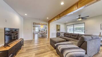 TV, DVD player, books, video library