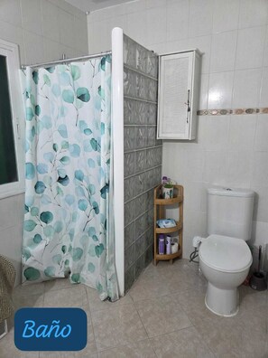 Regadera, secadora de cabello, bidet, toallas