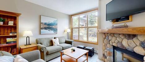 TV, fireplace