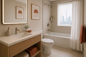 Economy-Zimmer | Badezimmer | Kostenlose Toilettenartikel, Haartrockner, Handtücher, Seife