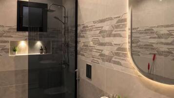 Superior Condo | Bathroom | Shower, slippers, towels, soap