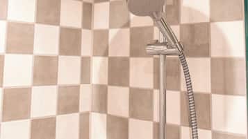 Shower, eco-friendly toiletries, hair dryer, heated floors