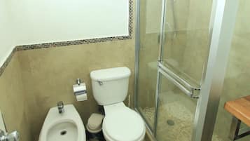Comfort Double Room | Bathroom | Shower, hair dryer, towels, soap