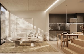 A modern interior with a living area, dining space, and kitchen. - Milenia Vidt by iPPA (Buenos Aires)