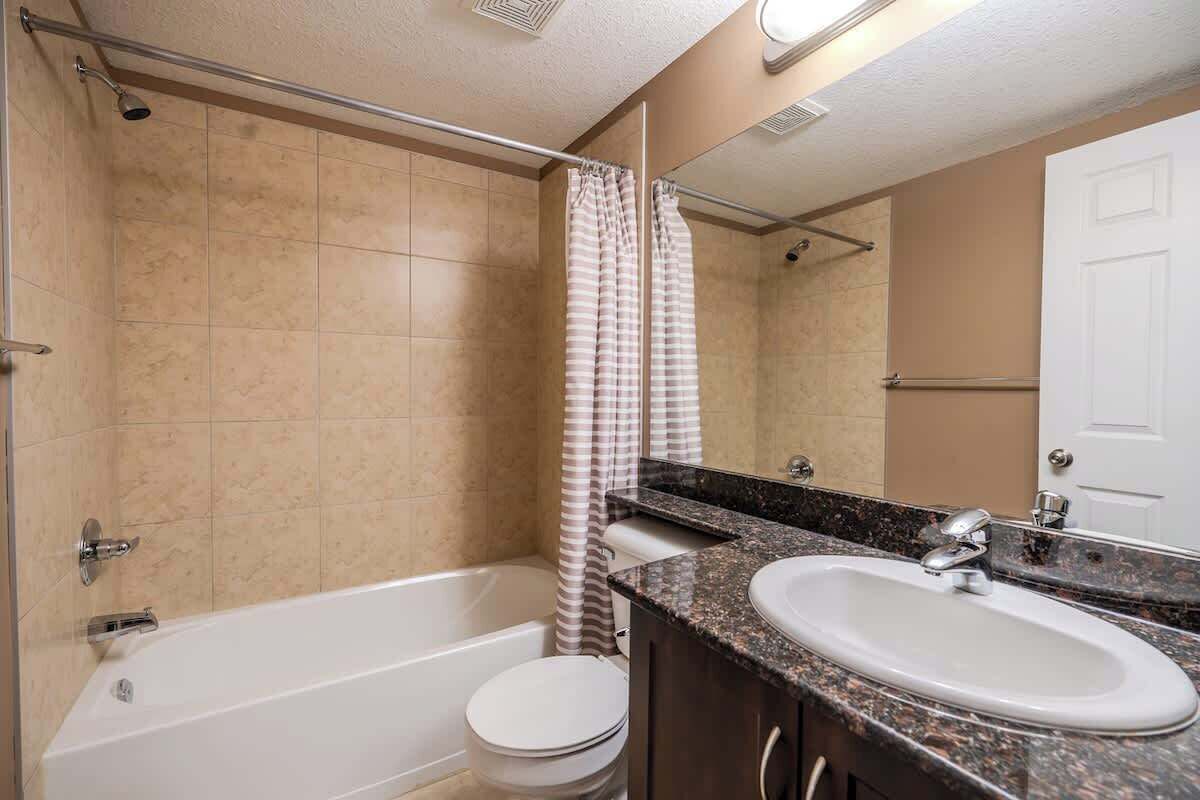 Shower, hair dryer, shampoo