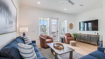 Smart TV, DVD player, books, music library