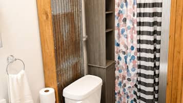 Douche, serviettes fournies, papier toilette