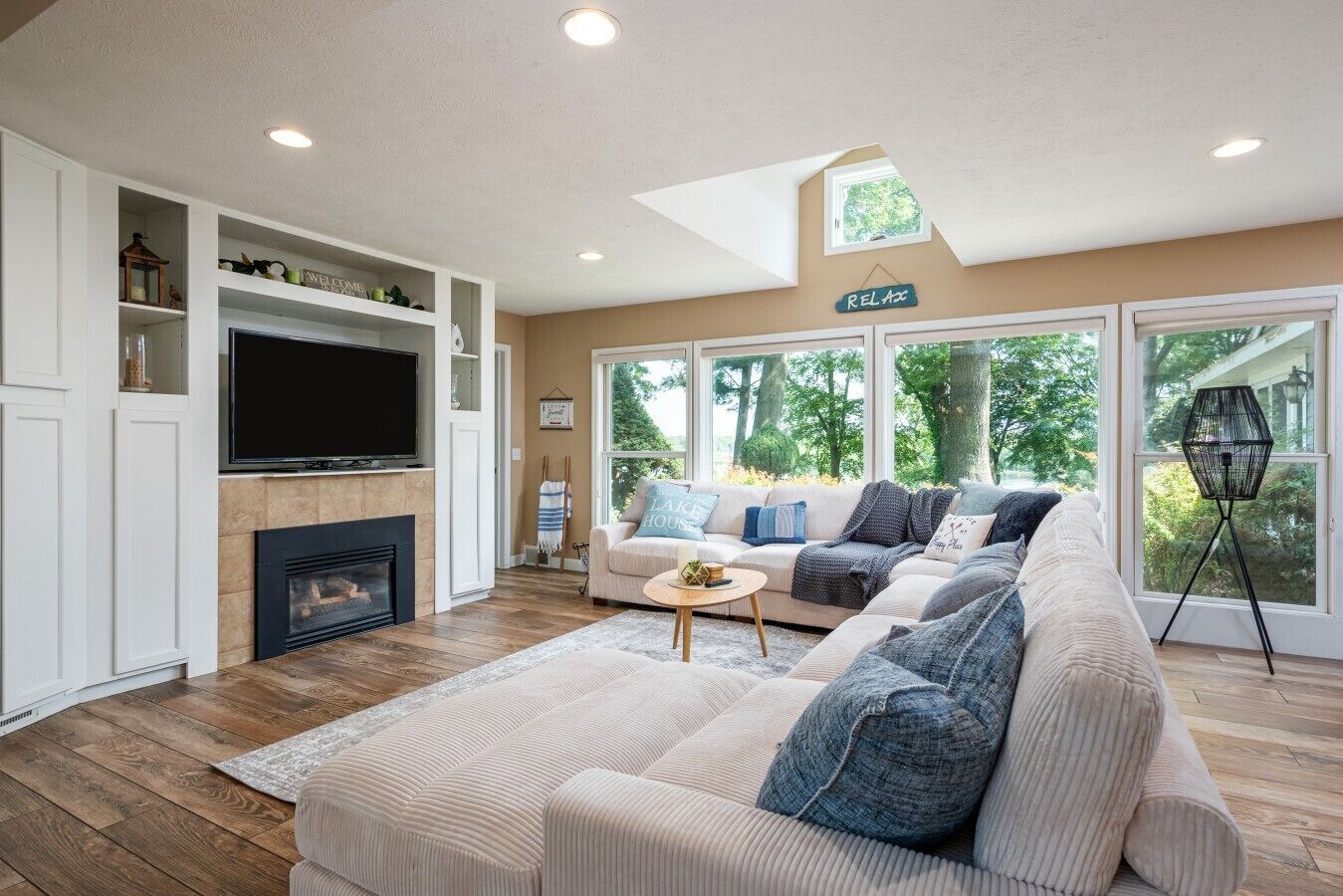TV, fireplace
