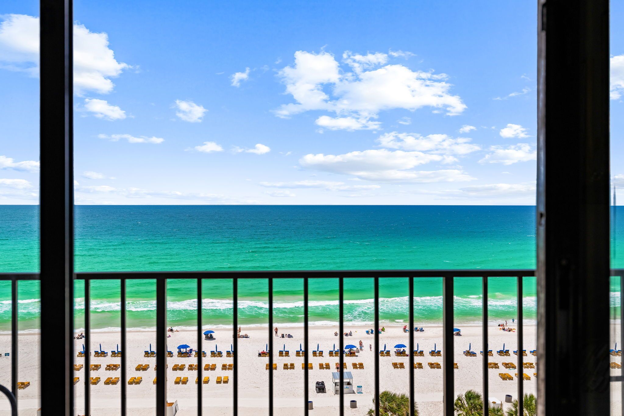 On the beach, sun loungers, beach towels