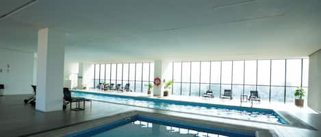 Outdoor pool, sun loungers
