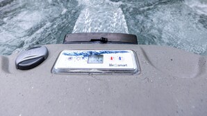 A hot tub with a digital control panel and a label reading "life@smart."