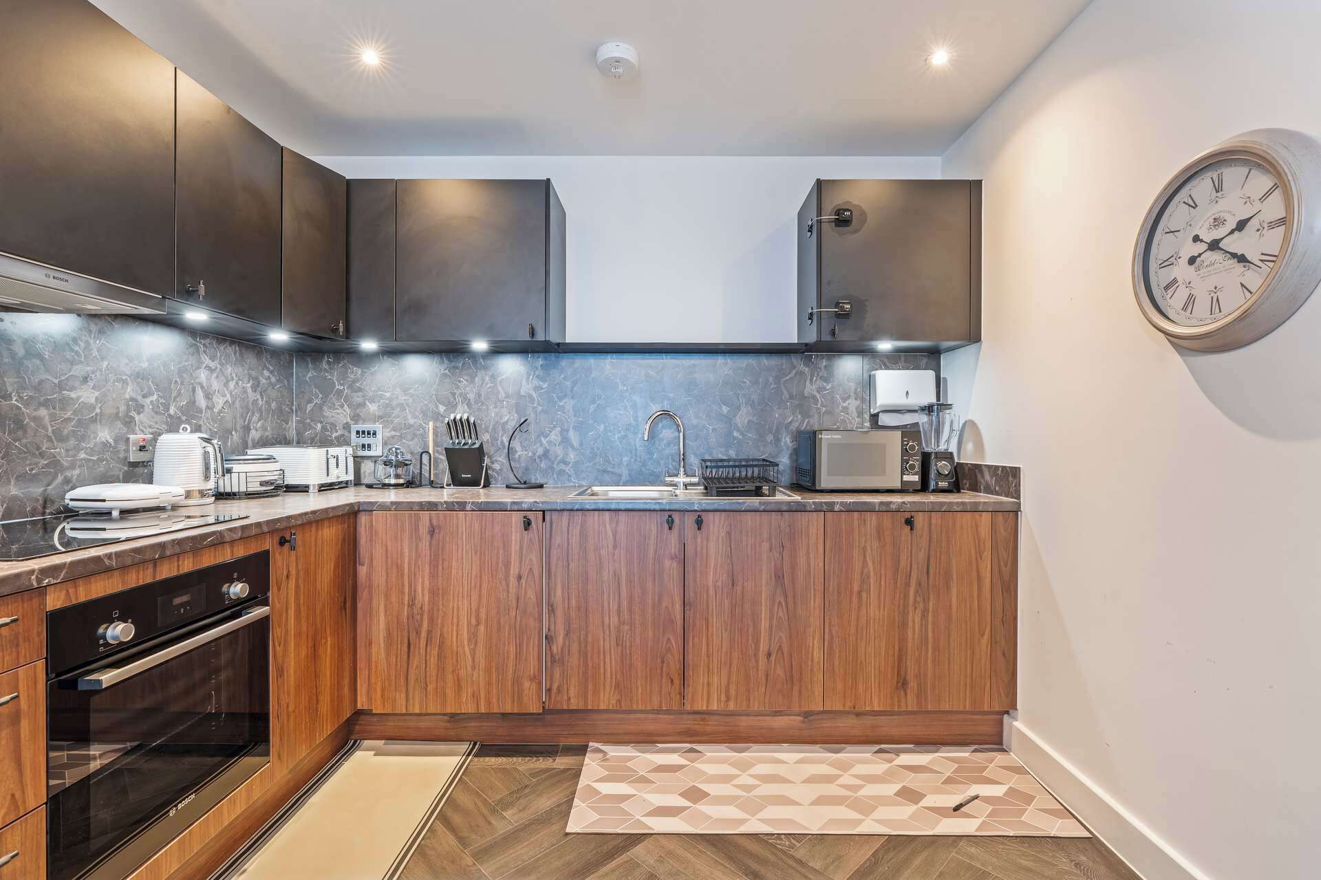 Fridge, microwave, oven, dishwasher