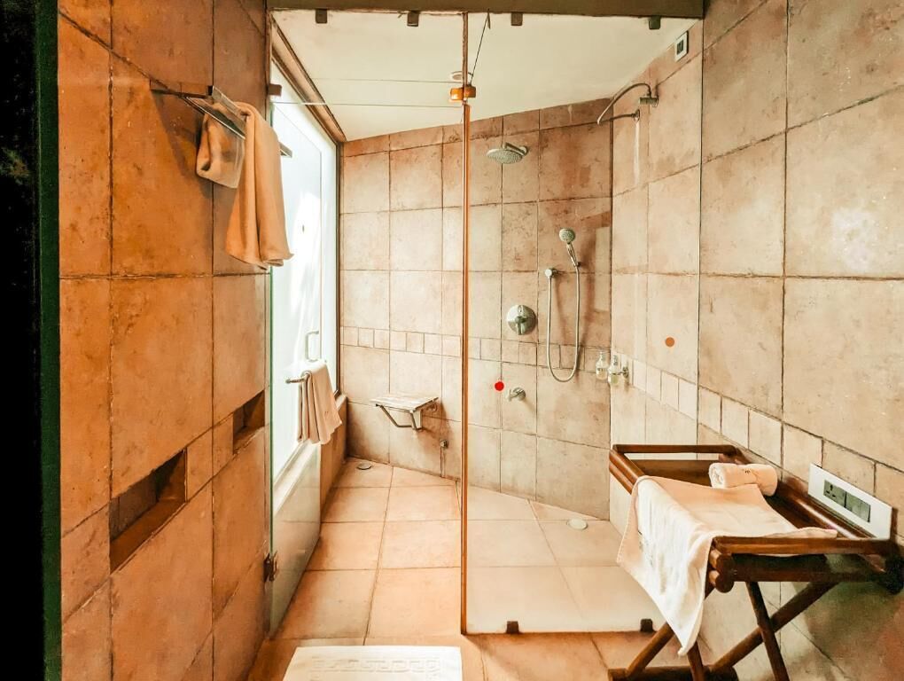 Hair dryer, bidet, towels, toilet paper