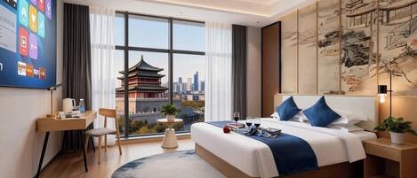 Chambre Luxe, vue ville | Espace de travail pour ordinateur portable, rideaux occultants