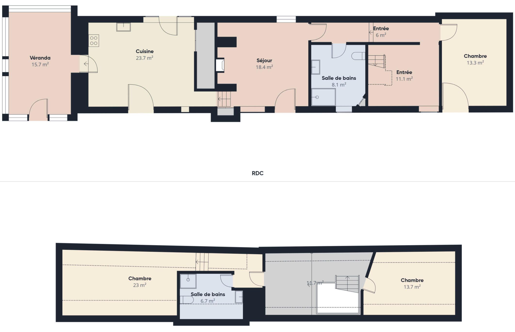 A floor plan with a living room, kitchen, dining area, two bedrooms, a bathroom, and a balcony.