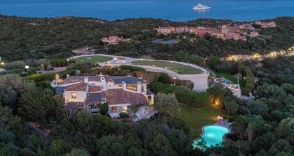 Diamond panoramic sea view villa with pool in downtown Porto Cervo
