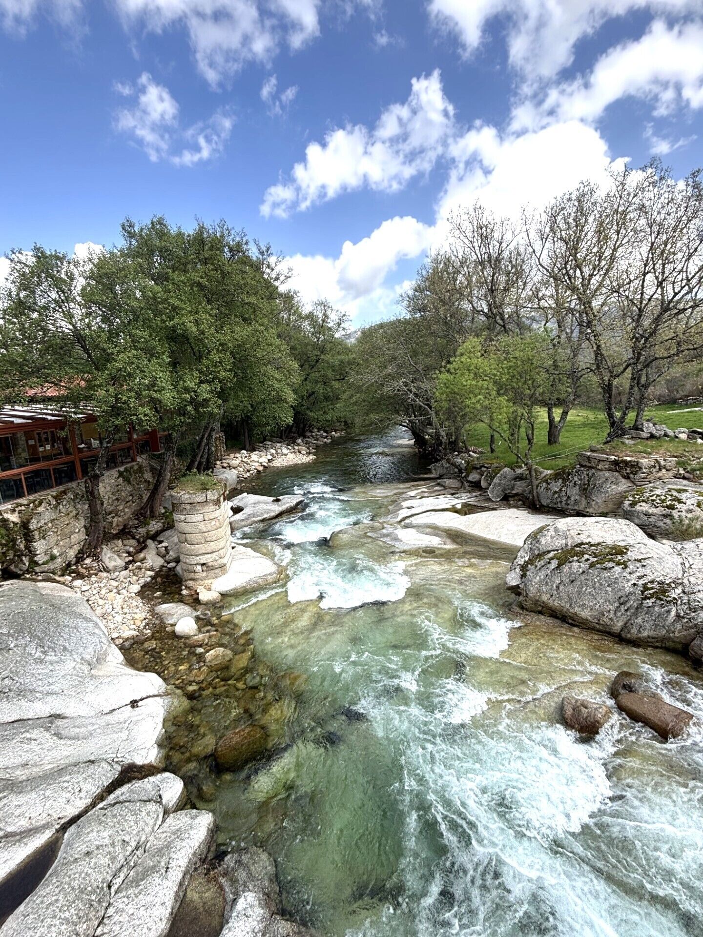 Un río serpentea por un paisaje natural con árboles y rocas.
