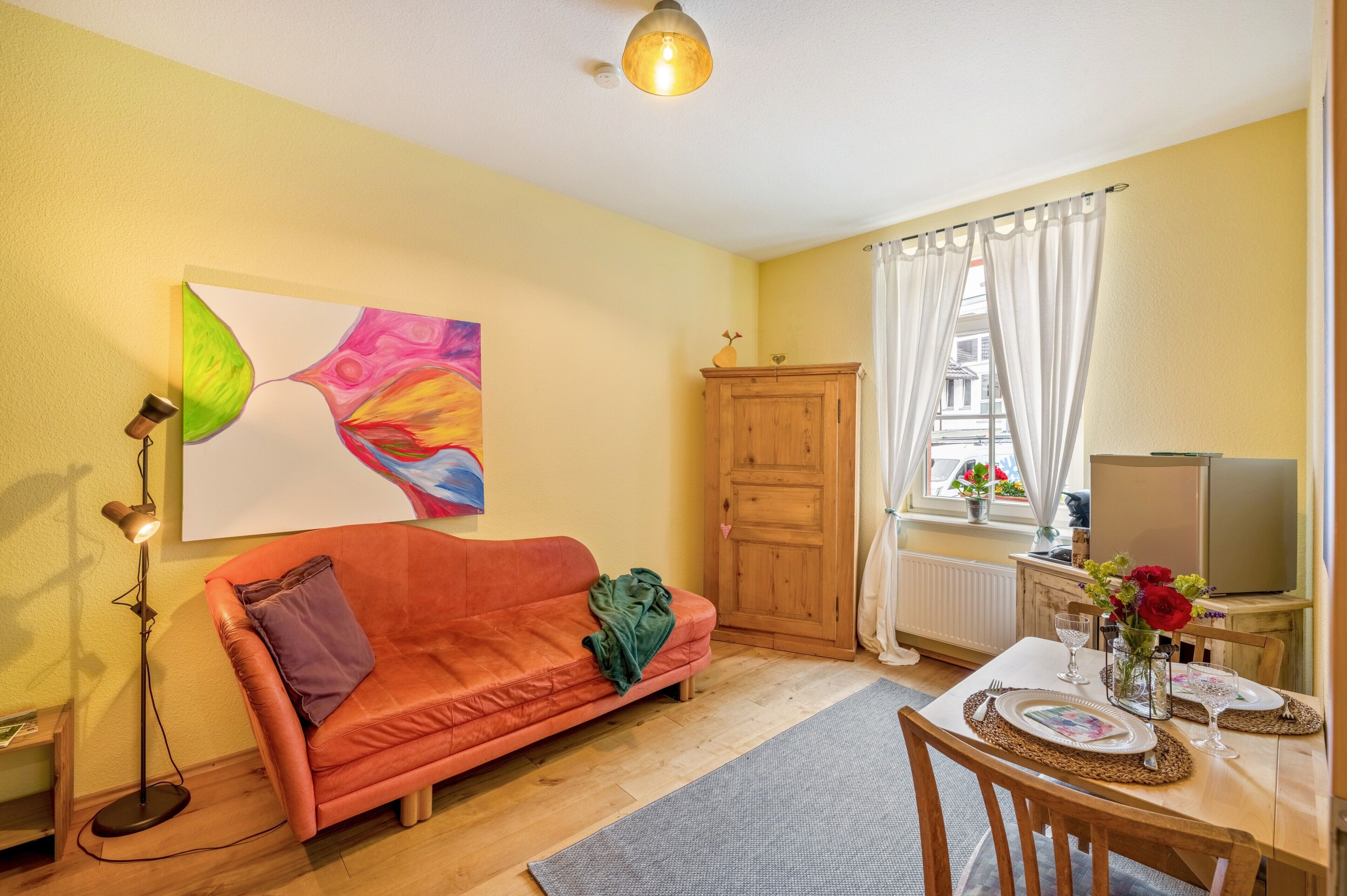 Living area. Studio "Europa Park, room with private bathroom" with shared terrace, garden & Wi-Fi