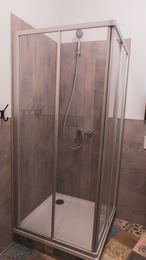 Douche, serviettes fournies, papier toilette