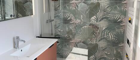 Ducha, secador de pelo, toallas y papel higiénico