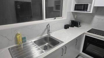 Fridge, microwave, oven, electric kettle