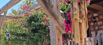 Old village restored stone house with gardens and parking.
