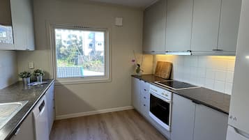 Fridge, oven, dishwasher, coffee/tea maker