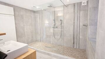 Standard Double Room | Bathroom | Shower, hair dryer, towels, soap