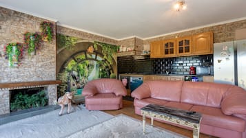 Televisión y chimenea