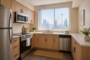 Economy-Zimmer, Stadtblick | Eigene Küche | Kühlschrank, Mikrowelle, Ofen, Herdplatte