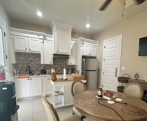 Fridge, microwave, stovetop, toaster