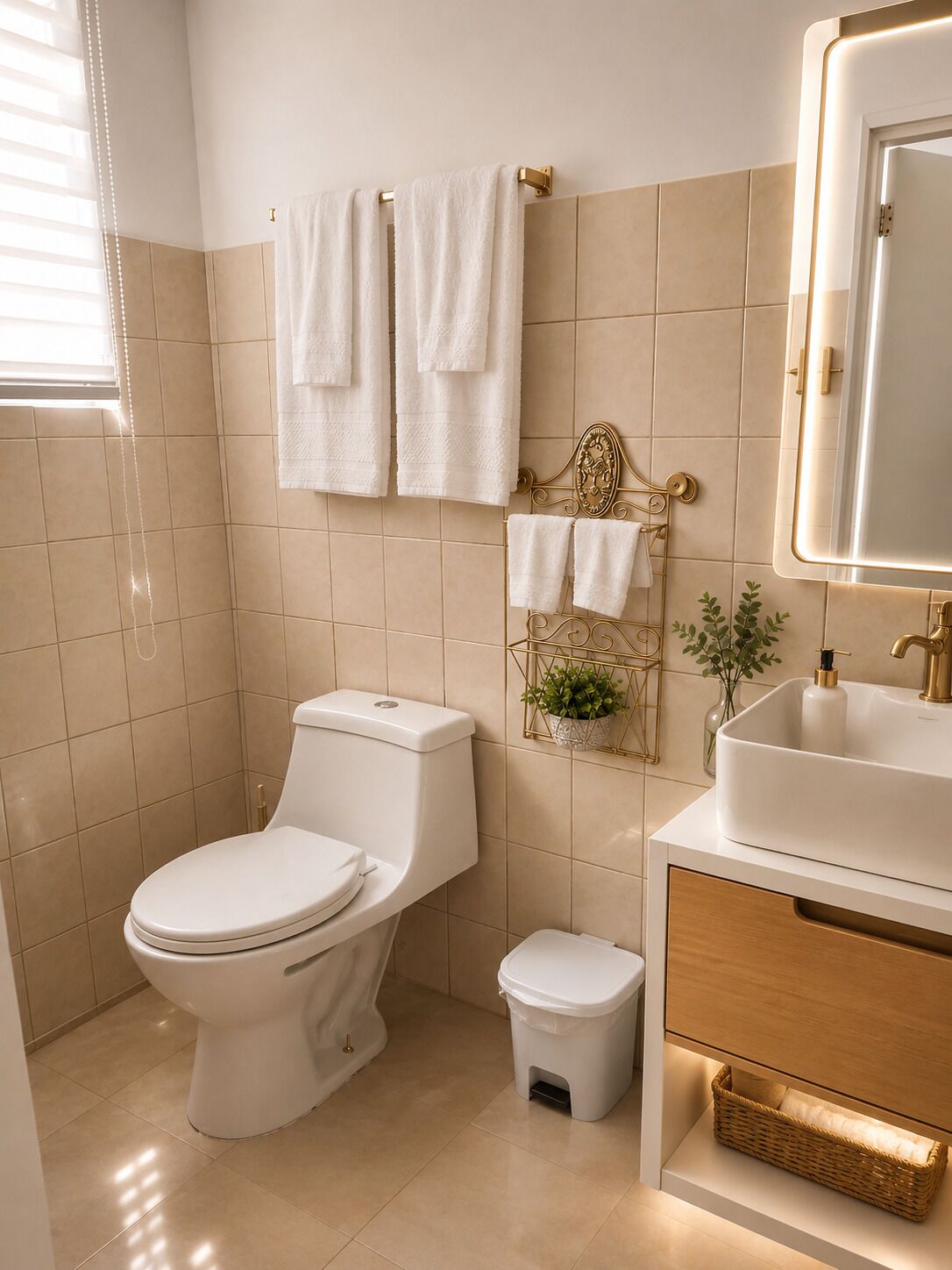 Shower, towels, soap, toilet paper