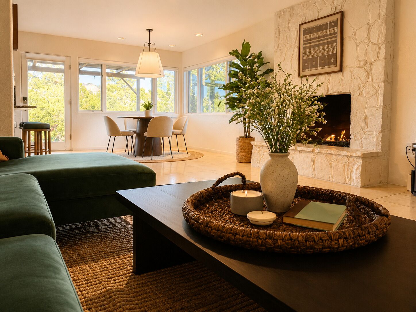 Smart TV, fireplace, video games, ping pong
