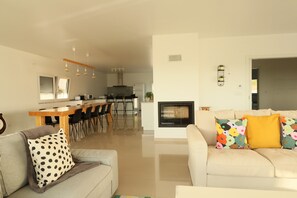 TV, fireplace