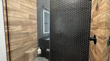 Shower, bidet, towels, soap