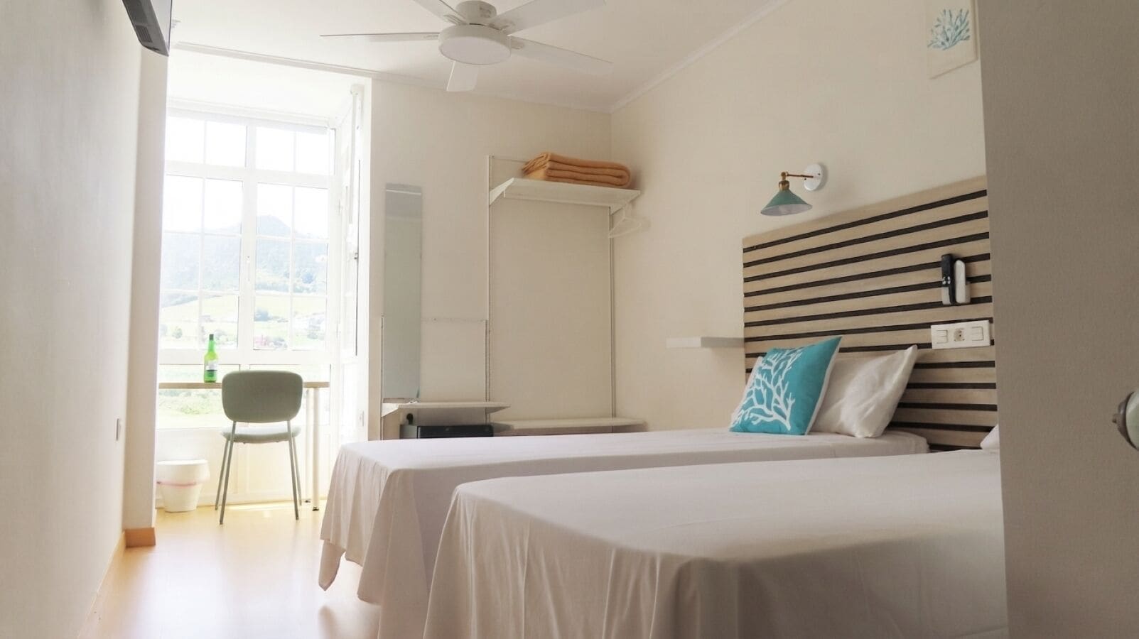 Desk, free WiFi, bed sheets