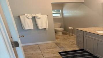 Shower, hair dryer, soap
