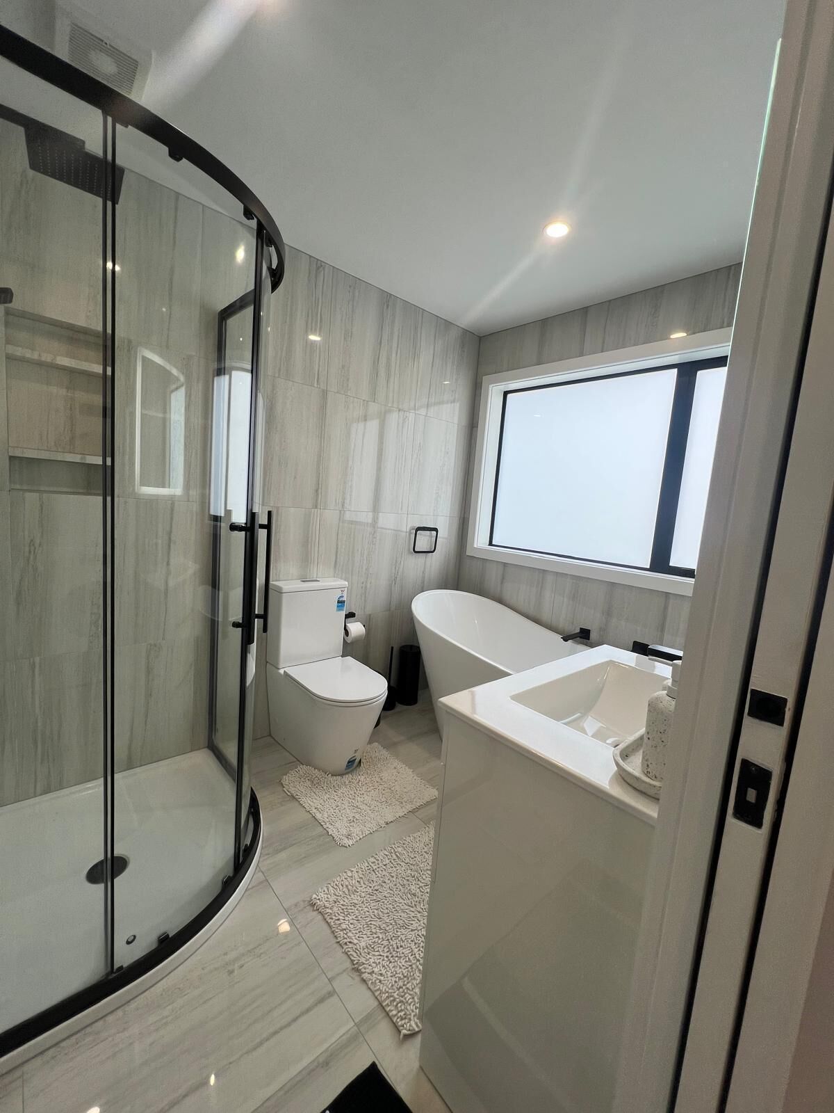 Hair dryer, towels, toilet paper
