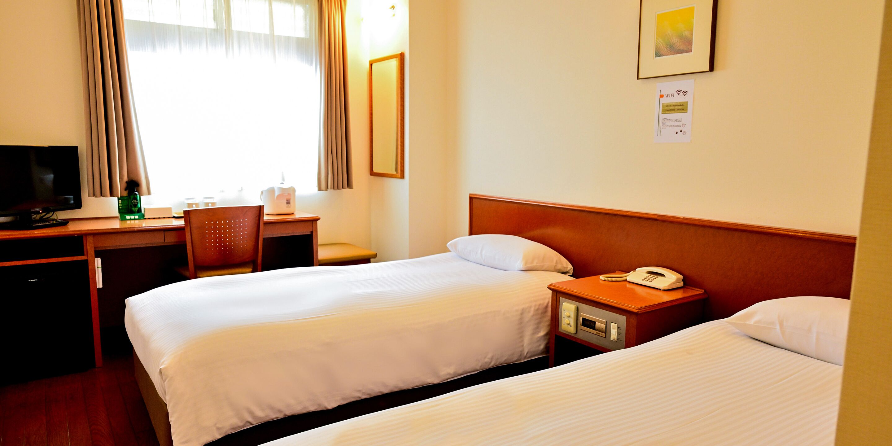 Desk, free WiFi, bed sheets