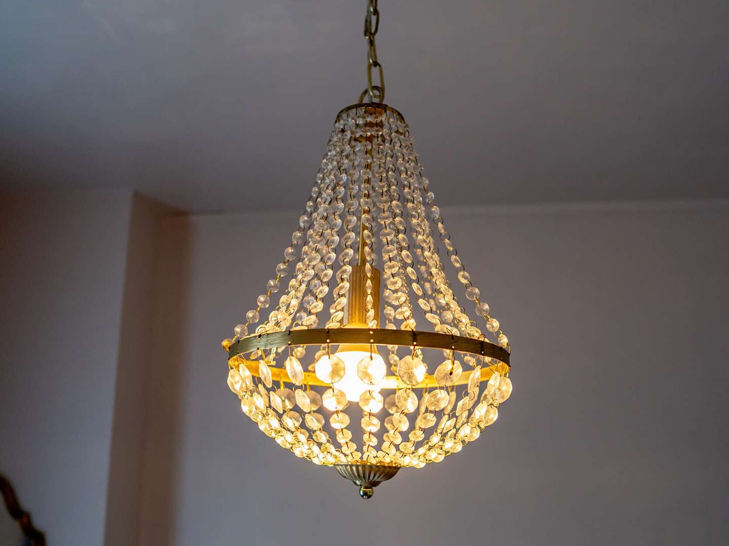 A chandelier with a crystal design.