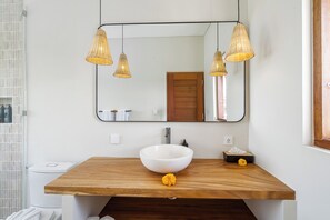 Regadera, secadora de cabello, bidet, toallas 