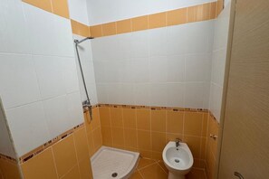 Douche, sèche-cheveux, bidet, serviettes fournies