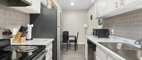 Fridge, microwave, oven, dishwasher
