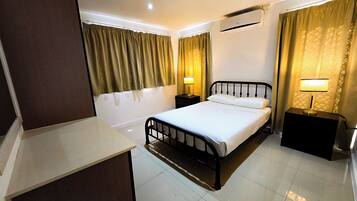 Blackout curtains, iron/ironing board