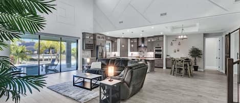Smart TV, fireplace, video games, DVD player