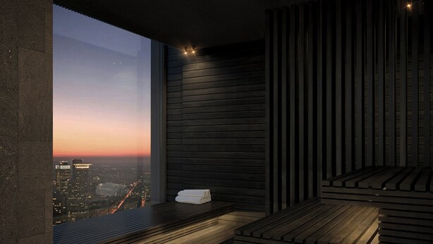 A modern interior with a large window, a bench, and a towel on the windowsill. - Roomers Parkview, A Luxury Collection Hotel, Frankfurt (Frankfurt)