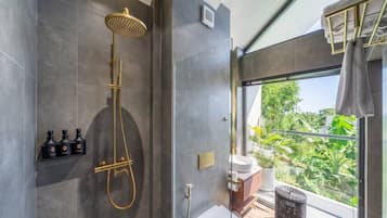 Premier Villa, 2 Bedrooms, Private Pool | Bathroom | Shower, rainfall showerhead, bathrobes, bidet