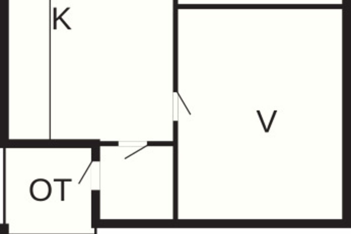 Grundriss mit beschrifteten Räumen: SP, O, B, K, V und OT.