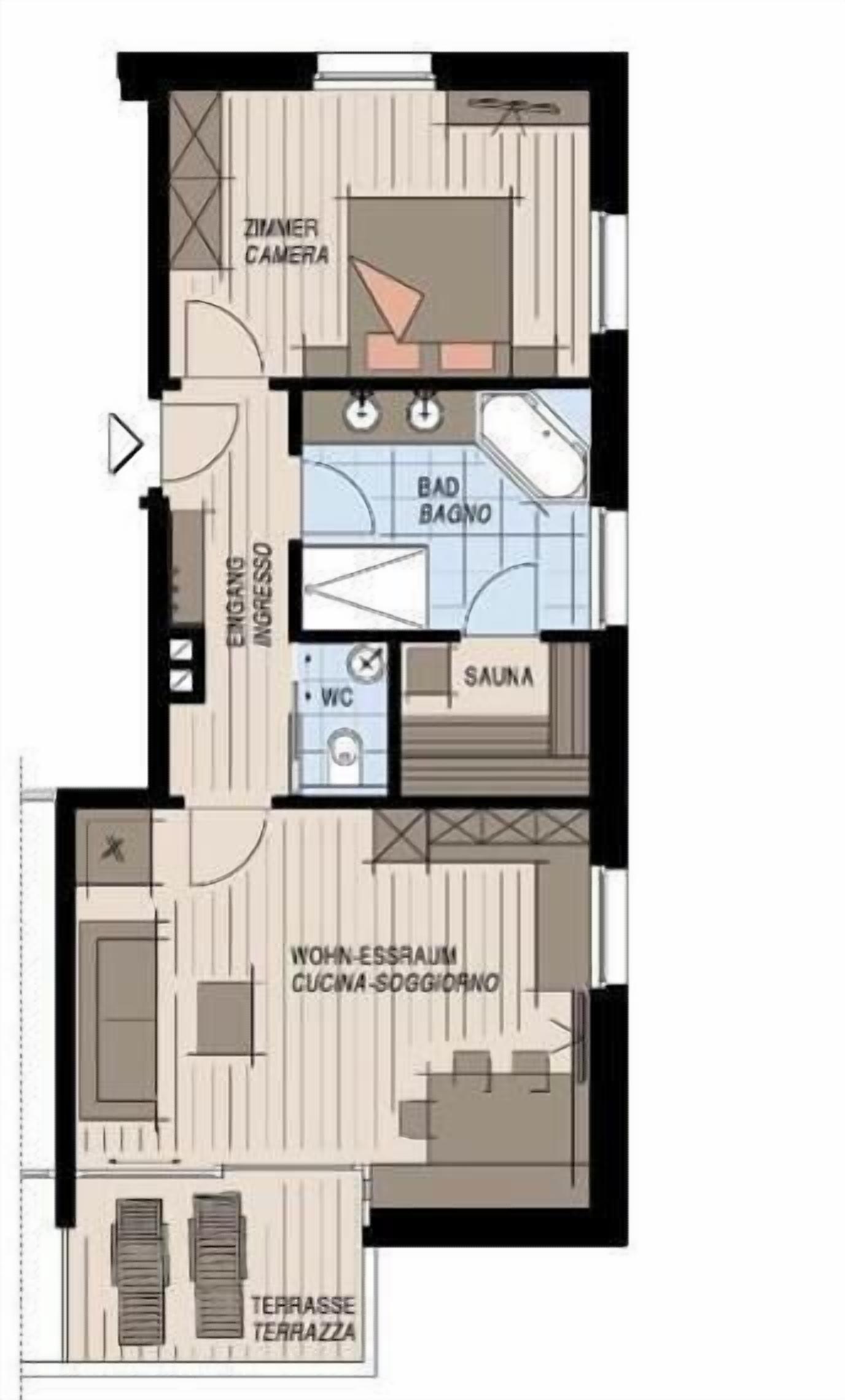 Familienapartment, Balkon, Gartenblick | Grundriss
